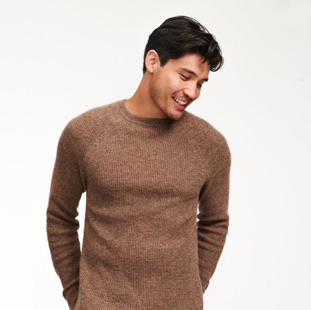 Naadam Cashmere Waffle Knit Sweater Marled Brown